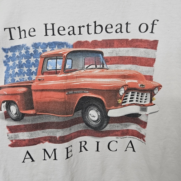 Gildan White T-Shirt with Red Chevy Truck and Flag Design - Picture 2 of 5